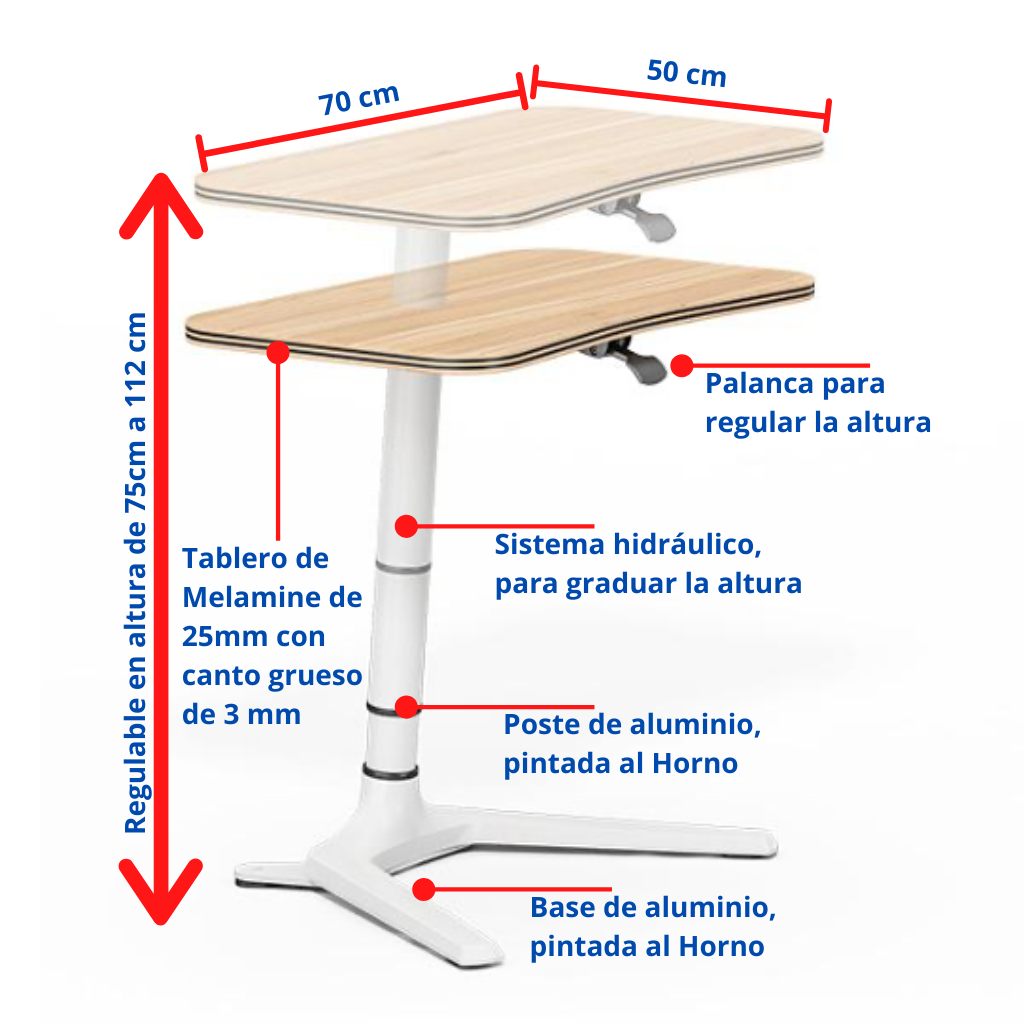 ➤ Mesa Regulable En Altura E-Table Rocada